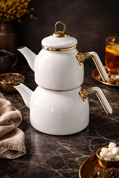 PR HOME Enamel Rose Model Teapot White