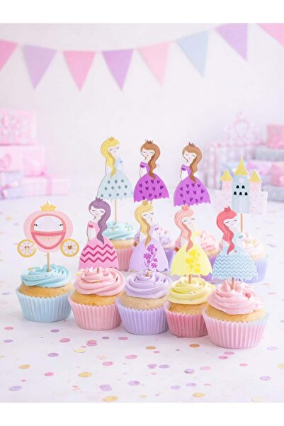 Parti Adresi Prenses Şato Temalı Kürdan Figürlü Cupcake Kürdanı Pasta Süsü 10'lu