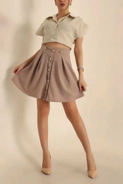 mj style Mj00 Women's Gold Buttoned Pleated Crepe Mini Skirt