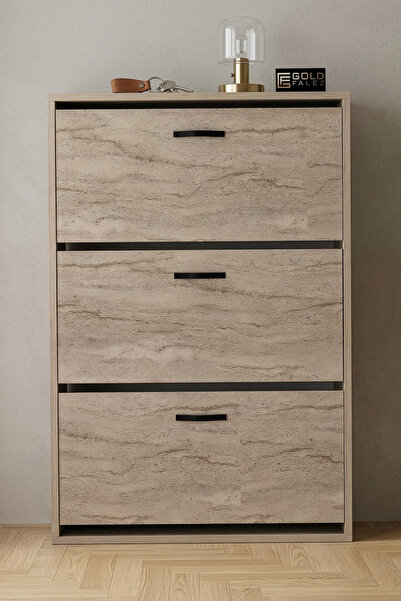 GOLDFALEZ Ayakkabılık 3 Düşer Kapaklı 6 Bölmeli Modern Çok Amaçlı Ayakkabı Do...