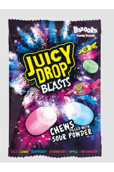 bazooka candy Juicy Drop Blasts Brands Chews Filled Whit Sour Powder 140 Gr