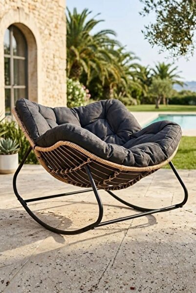 genernic كرسي هزاز عصري من الراتان مع وسادة للاستخدام الداخلي والخارجي