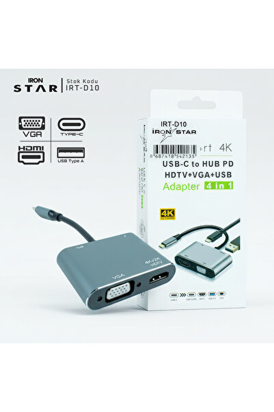 IRONSTAR Type-C to Hdtv+Vga+Usb+Pd 3.0 / Converter / Type-C Converter / Hub