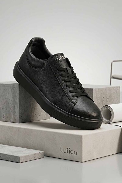 Lufian Men's Black Genuine Leather Sneaker – Timeless Elegance and Premium Co...