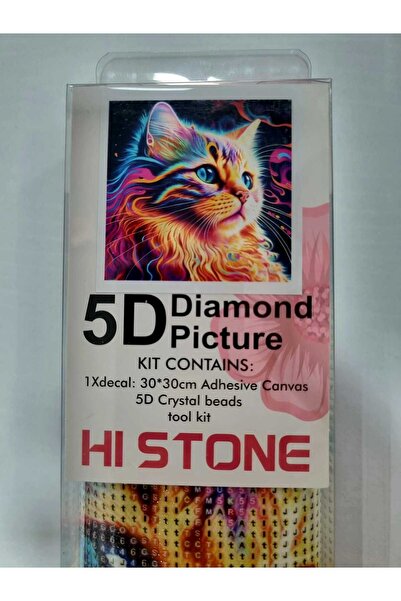Hobiline Hı Stone 5d Elmas Boncuk Taş Işleme Mozaik Goblen Kit 30x30cm NEON KEDİ