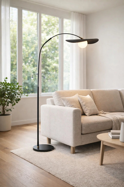 MARIA HOMES Modern Arc Floor Lamp with Wide Shade and Elegant Base for Living...
