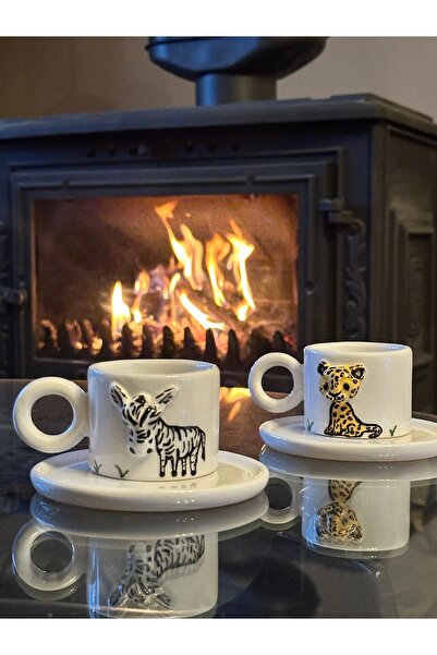 Bark Seramik Hayvan Figürlü Türk Kahvesi Fincan Seti