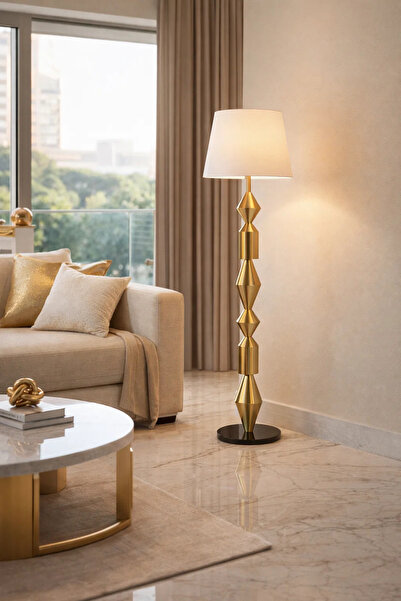 MARIA HOMES Modern Decorative Floor Lamp with Fabric Shade and Geometric Base...