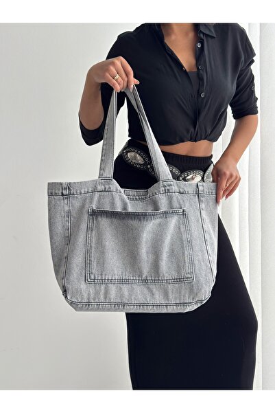 KIRASE New Season Denim Jean Large Quality Shoulder Bag with Front Pocket. Le...