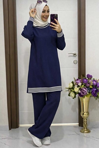 ECK MODA Women's Aerobin Linen Fabric Rib Detail Bottom Top Suit