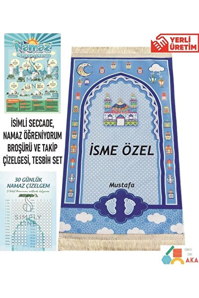 simply line İSME ÖZEL Oğlumun Kızımın Seccadesi Çantalı Çocuk Namazlık Ilk Se...