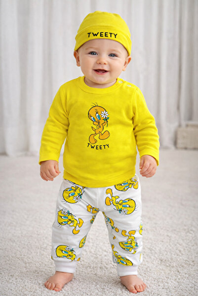 tinytrends Unisex Bebek %100 Pamuk Tweety Tulum Şapka 2'li Takım