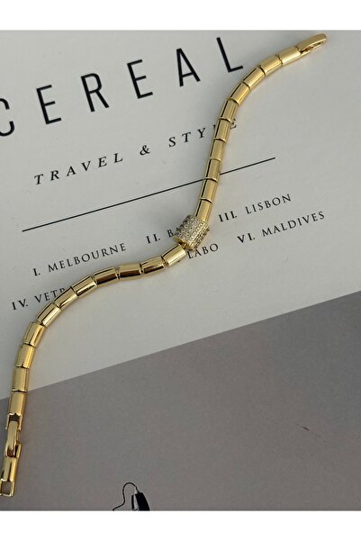 olvera shine مجوهرات سي إم - سوار بتفاصيل حجرية/ لا يتأثر بالصدأ/ ذهبي/ 17+2 سم