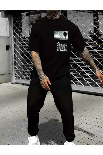 PENTHİLUS طقم تي شيرت وبنطلون رجالي - طقم رجالي مكون من قطعتين - سروال صيفي -...