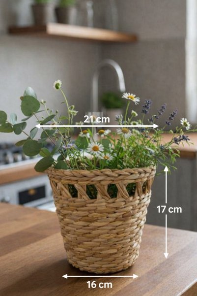 EM&MA DESİNG Hand Woven Wicker Basket – Natural and Stylish Design, Flower Pot Holder, Organizer, Kitchen Bathroom Living Room Garden