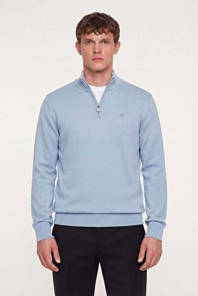 Giotelli ملابس تريكو زرقاء اللون من COTONEL بتصميم نصف مفتوح من الأمام مع سحّاب