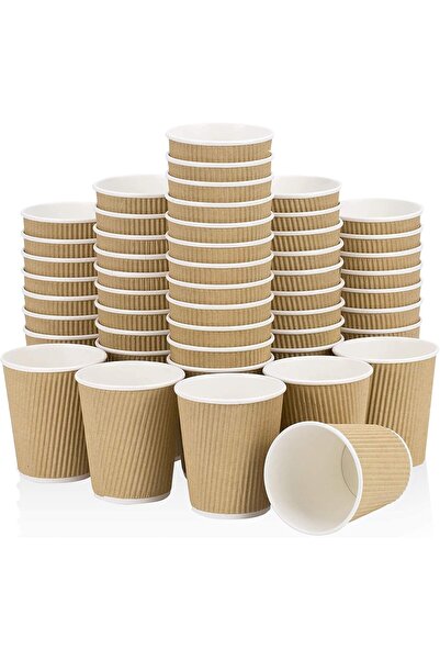 Marrkhor 150 قطعة من أكواب القهوة المموجة العازلة للحرارة باللون البني - أكوا...