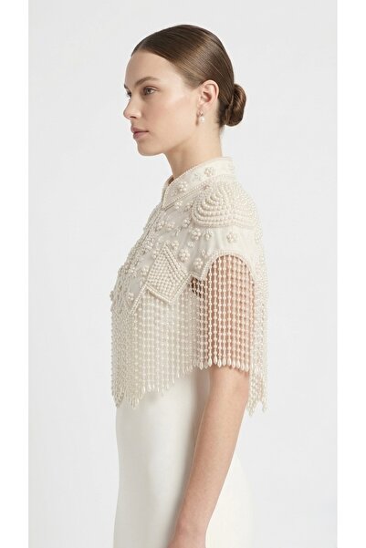 Rabiossa Kadın İşlemeli Kristal Boncuklu Abiye Pelerin