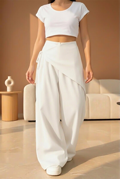 bshood X Nurbeli Women's High Waist Bohemian Asymmetrical Detailed Palazzo Pants