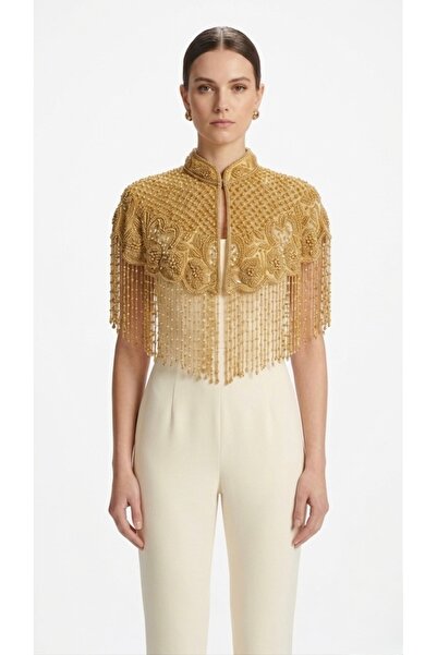 Rabiossa Kadın İşlemeli Kristal Boncuklu Abiye Pelerin