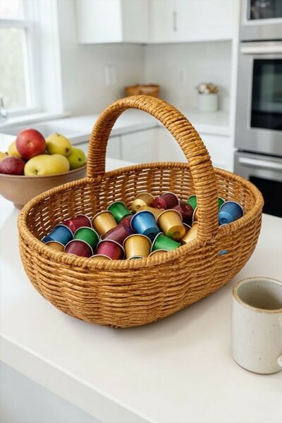 Bereketli Store Samah Oval Kulplu Hasır Sepet | Kahverengi Dekoratif ve Çok A...