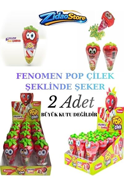 Fenomen Pop Çilek Şeklinde Şeker 2 Adet Lollipop & Mini Candy Eğlenceli Şeker Seti Oyuncak Hediyeli