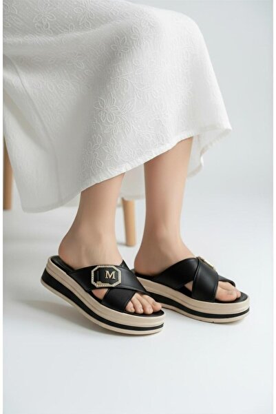 mustey Παντόφλες από μαλακό δέρμα με σφήνα σόλα, κατάλληλες για καθημερινή χρήση