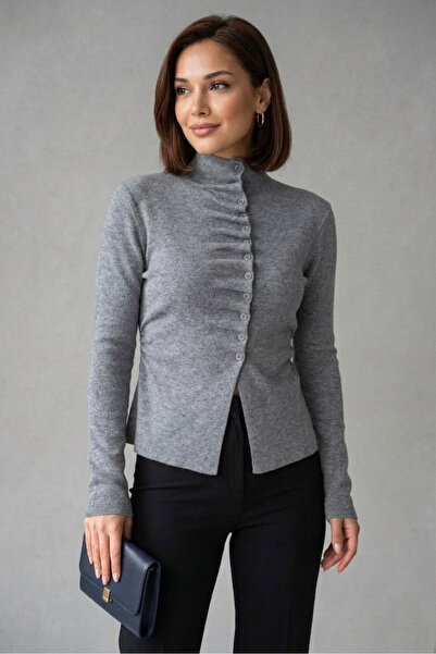 Safgiyim44 Flounce Half High Collar Sweater - Gray