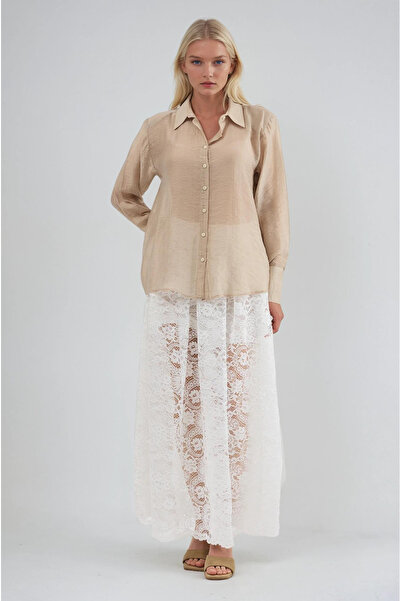 Secret Passion Lingerie Cămașă de damă din șifon bej cu umeri căptușiți, sezo...