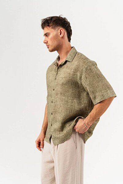 go gang own Solace Linen Fabric Short Sleeve Oversize Shirt