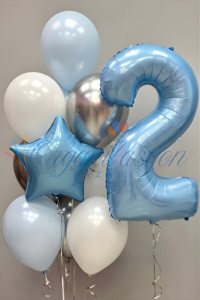 Organizasyon Pazarı مجموعة بالونات باللون الأزرق الفاتح لعمر سنتين، بالونات ز...