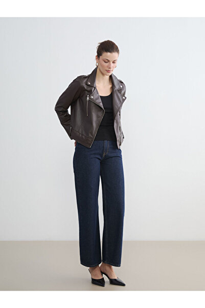 LC Waikiki Double-Breasted Collar Women's Leather Look Jacket