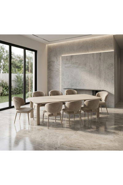 TrentonGCC طاولة طعام فاخرة بسطح رخامي مع 8 كراسي