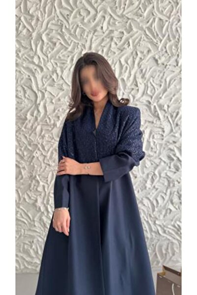 river abaya Navy Blue Sequined Abaya Blazer