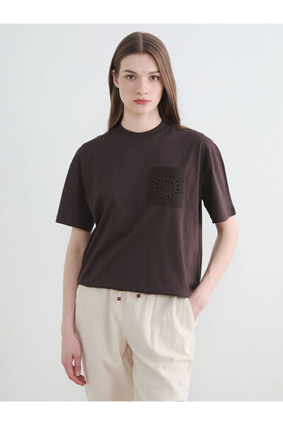 LC Waikiki Ozmarka New Season Lace Embroidered 100% Cotton Women's T-Shirt