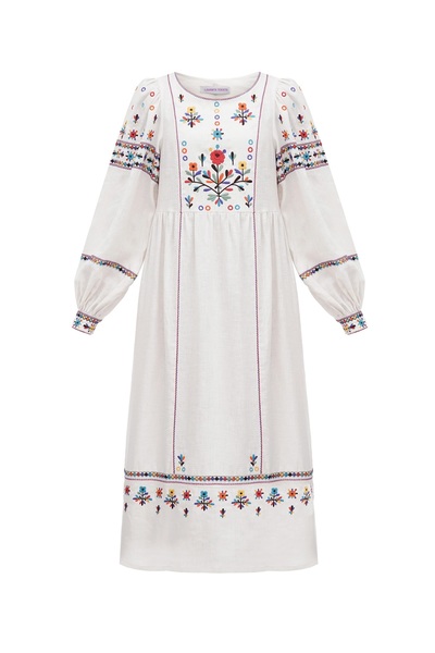 Lavanta Tekstil Colorful Ethnic Embroidered Linen Dress