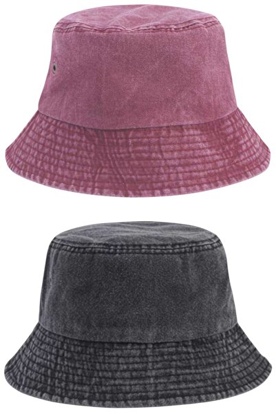 Mood Agenda Unisex Vintage 100% Cotton Bucket Hat Set of 2