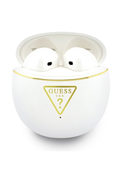 Guess Gold Line Triangle TWS Wireless Earbuds Bluetooth 6.0 IPX5 White
