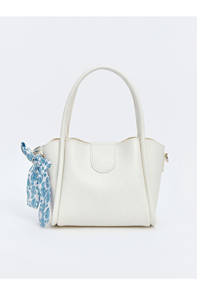 LC Waikiki Γυναικεία τσάντα ώμου με δερμάτινη όψη και αξεσουάρ μπεζ φουλάρι α...