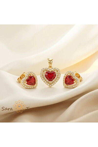 SaraTremo Set Inima Pasiunii - Set de bijuterii placate cu aur de 14K cu cris...