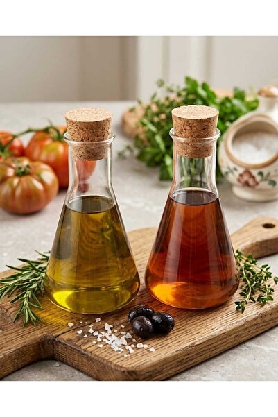 Veyla Style Mantar Kapaklı 2'li Cam Yağlık ve Sirkelik 250x250 ml