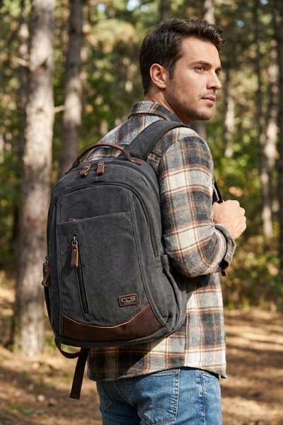 ÇÇS 51398 Cotton Canvas Backpack with Laptop Compartment School Bag Black