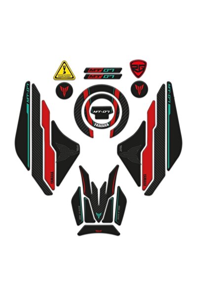 Redline Grafik Redlinegrafik MT-07 Uyumlu 2021-2023 Tank Pad Seti Cyan Red Ed...