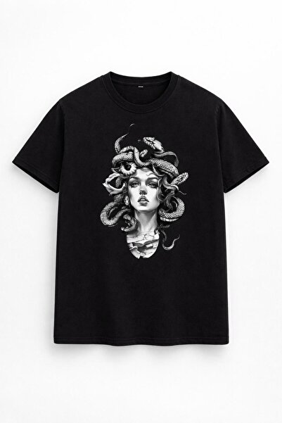 Oceanwear Medusa Printed Short Sleeve Crew Neck Plain Black Tshirt - Unisex