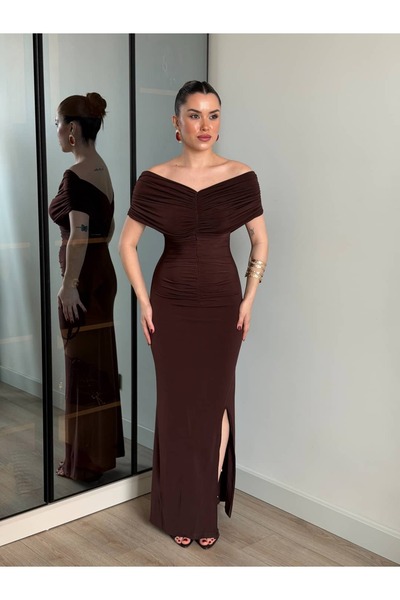 ROUPAS COLLECTİON Veleria Kahverengi Uzun Elbise