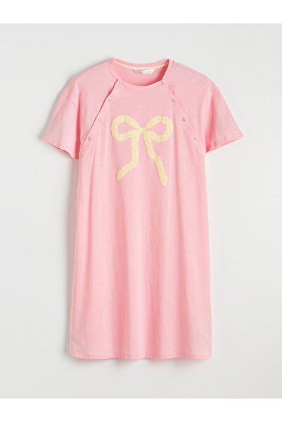 LC Waikiki Products from Giyçık Store: Pink Crew Neck Bow Embroidered Materni...