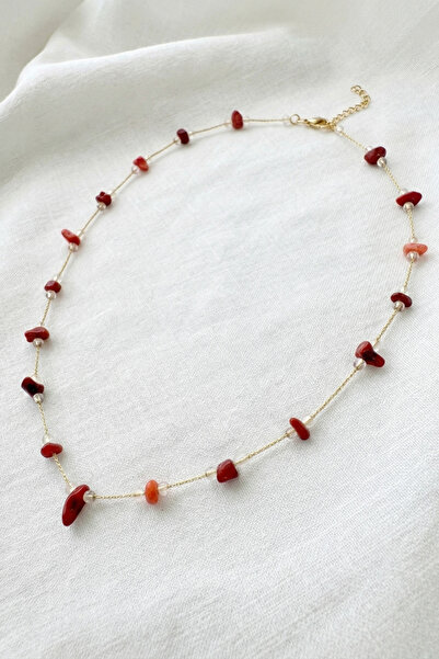 özgül takı ve tasarım Coral Stone Natural Stone Model Lacquer Coated Gold Col...