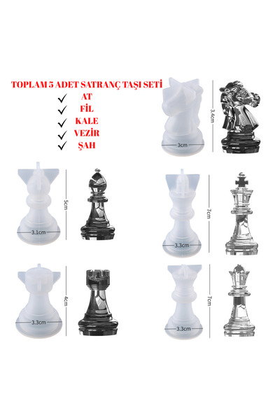 HOBİFLEX SİLİKON KALIP SATRANÇ TAŞI 5 ADET SET TAŞ TOZU İTHAL EPOKSİ REÇİNE S...