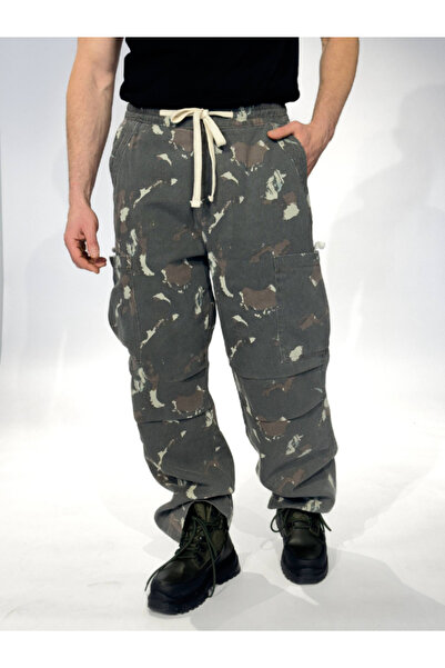 Chirkef Unisex Khaki Color Printed Cargo Pocket Tied Elastic Waist Extra Bagg...