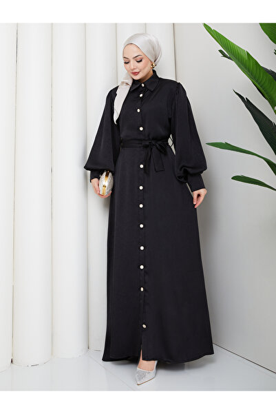 EFSUN MODA Women's Stone-Beaded Button Detail Premium Jacquard Satin Fabric T...